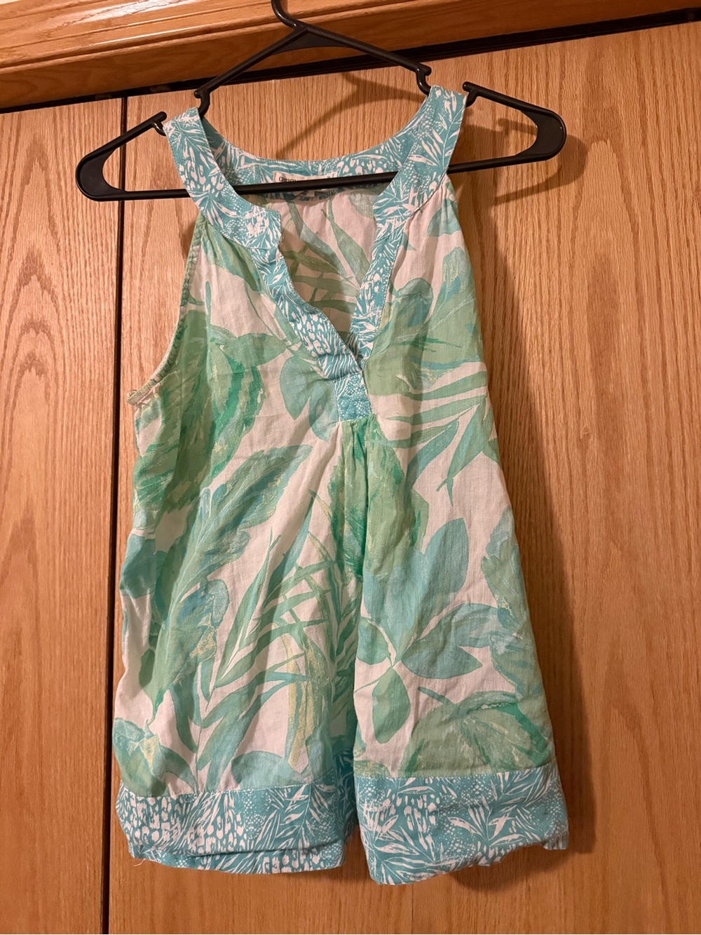 Christian Siriano Green and White Tropical Print Tank Top